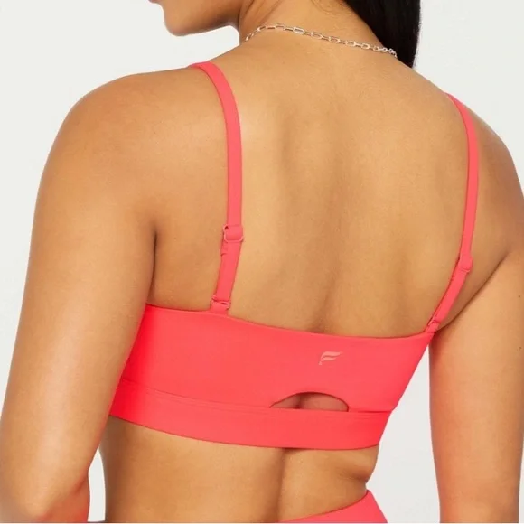 Fabletics Essential Low Impact Sports Bra in Neon Coral - Picture 2 of 6